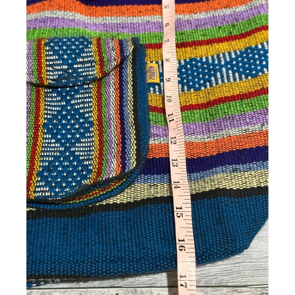 Artesanias Pinzon Woven Drawstring Boho Hippie Bag Beach Backpack Blue Orange